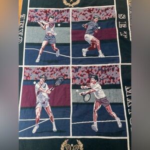 Vintage Goodwin Weavers Tapestry Woven Throw Tennis Player Made in USA